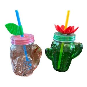 Target Bullseye Summer 2024 Cactus & Flamingo Drinking Glass w Lid & Straw NIP